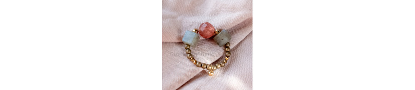 Labradorite and Quartz Stretch Ring