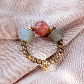 Labradorite and Quartz Stretch Ring