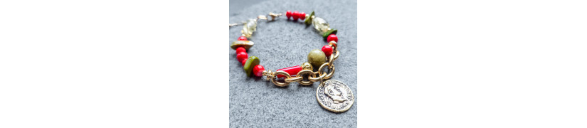 Upcycled Red and Green Bracelet