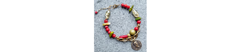 Upcycled Red and Green Bracelet