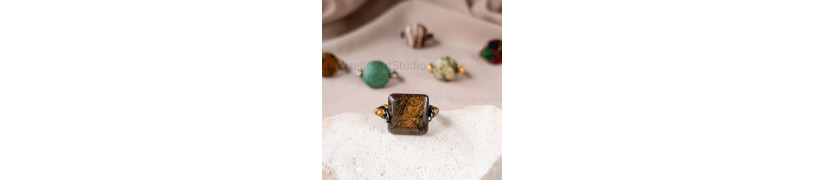 Square Bronzite Stretch Ring