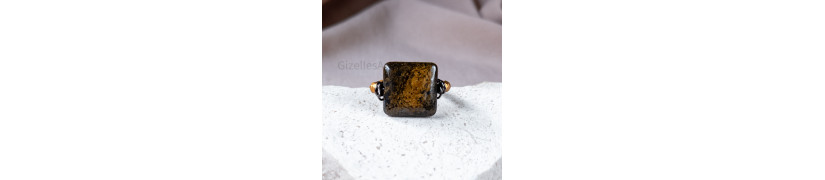 Square Bronzite Stretch Ring