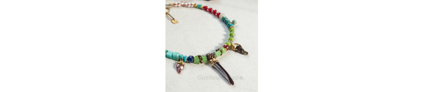 Gem Stones and Upcycled Beads Necklace