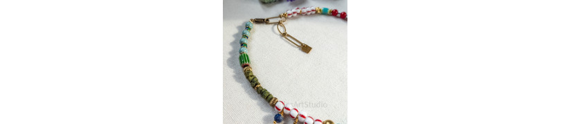 Gem Stones and Upcycled Beads Necklace