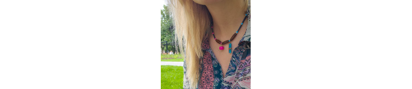 Pink and Blue Asymmetrical Reclaimed Beads Necklace