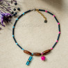 Pink and Blue Asymmetrical Reclaimed Beads Necklace