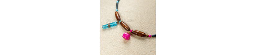 Pink and Blue Asymmetrical Reclaimed Beads Necklace