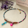 Pink and Blue Asymmetrical Reclaimed Beads Necklace