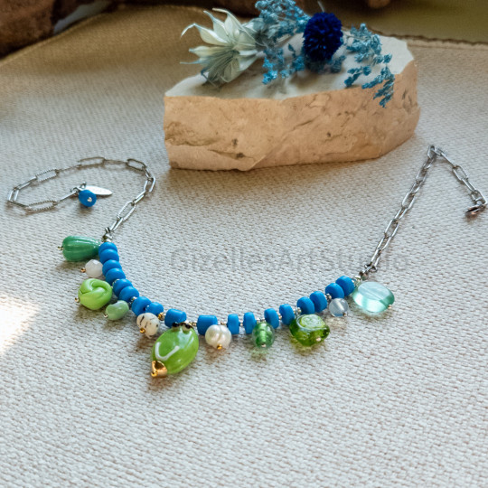 Green and Blue Chain Necklace