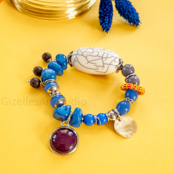 Blue Maroon Chunky Bracelet