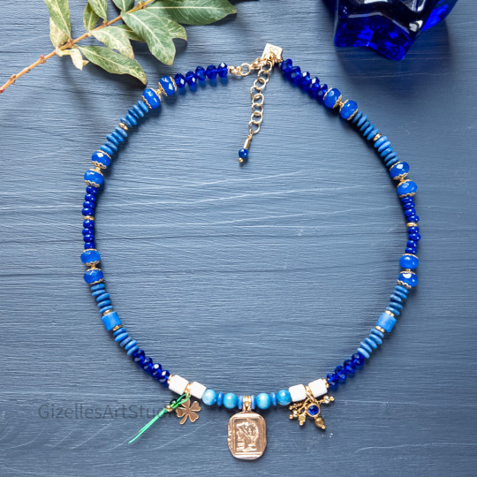 Blue Jade and Agate Necklace