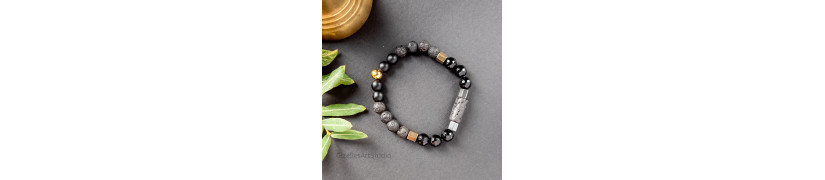 Black Elastic Bracelet with Lava Beads