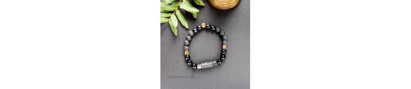 Black Elastic Bracelet with Lava Beads