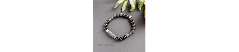 Black Elastic Bracelet with Lava Beads