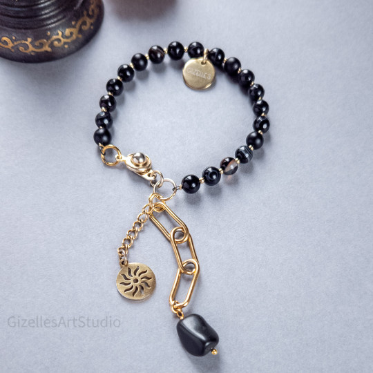 Black Sun and Gemstones Bracelet