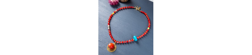 Red Stone and Gold Coin Necklace