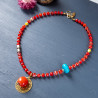 Red Stone and Gold Coin Necklace