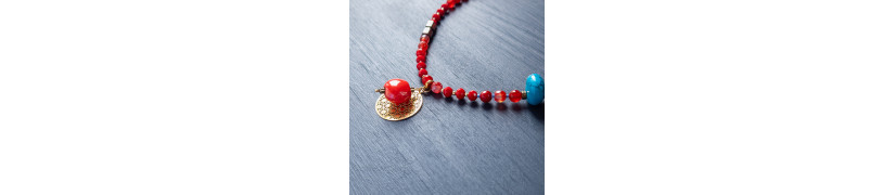 Red Stone and Gold Coin Necklace