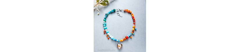 Orange Blue Gemstone Necklace