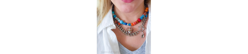 Orange Blue Gemstone Necklace