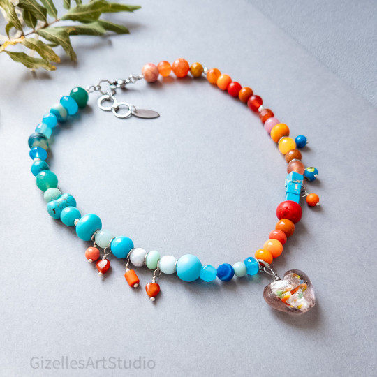 Orange Blue Gemstone Necklace