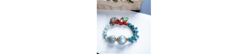 Bracelet with Red Jasper and Chrysocolla