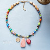 Gemstones and Glass Beads Necklace with a Coin