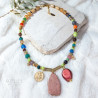 Gemstones and Glass Beads Necklace with a Coin