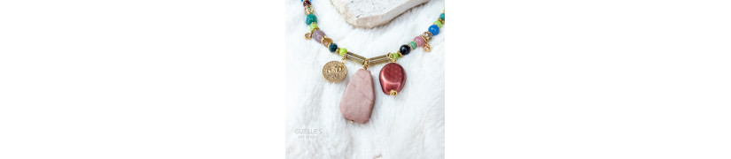 Gemstones and Glass Beads Necklace with a Coin