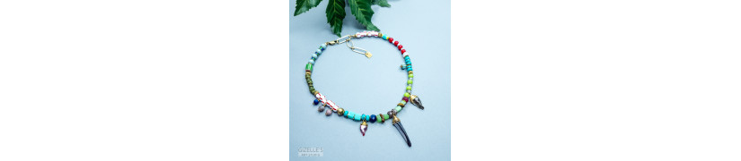 Gem Stones and Upcycled Beads Necklace