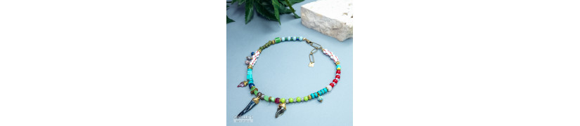 Gem Stones and Upcycled Beads Necklace
