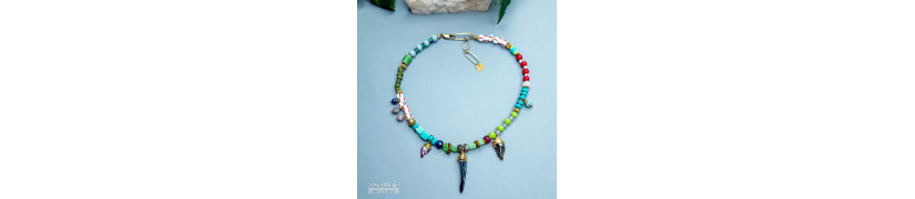 Gem Stones and Upcycled Beads Necklace