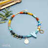 Gemstones and Glass Beads Necklace with a Coin