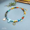 Gemstones and Glass Beads Necklace with a Coin