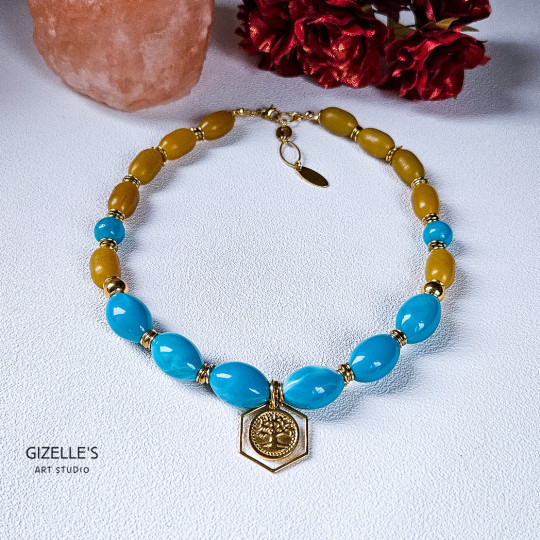 Gemstones and Glass Beads Necklace with a Coin Gemstones and Glass Beads Necklace with a Coin