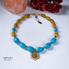 Gemstones and Glass Beads Necklace with a Coin