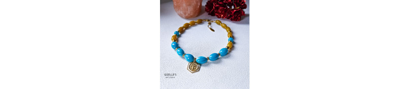 Gemstones and Glass Beads Necklace with a Coin