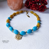 Gemstones and Glass Beads Necklace with a Coin