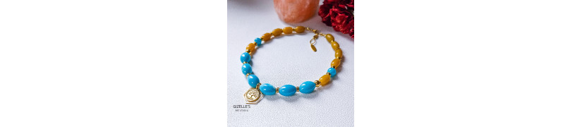 Gemstones and Glass Beads Necklace with a Coin