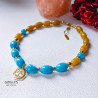 Gemstones and Glass Beads Necklace with a Coin