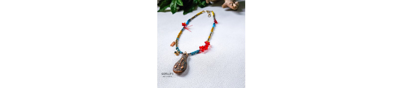 Gemstones and Glass Beads Necklace with a Coin