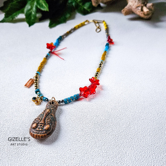 Gemstones and Glass Beads Necklace with a Coin Gemstones and Glass Beads Necklace with a Coin