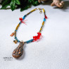 Gemstones and Glass Beads Necklace with a Coin