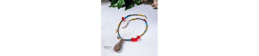 Gemstones and Glass Beads Necklace with a Coin