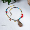 Gemstones and Glass Beads Necklace with a Coin