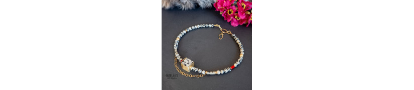 Gemstones and Glass Beads Necklace with a Coin