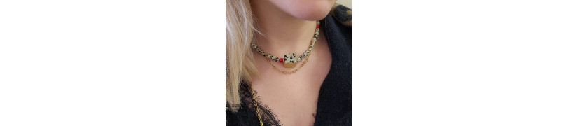 Gemstones and Glass Beads Necklace with a Coin