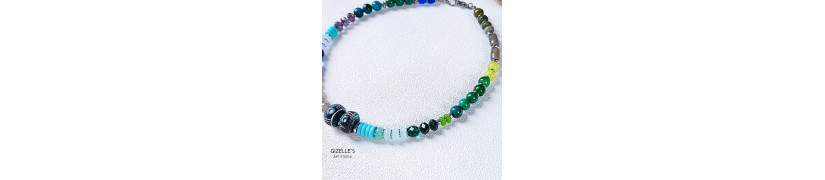 Gemstones and Glass Beads Necklace with a Coin