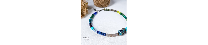 Gemstones and Glass Beads Necklace with a Coin