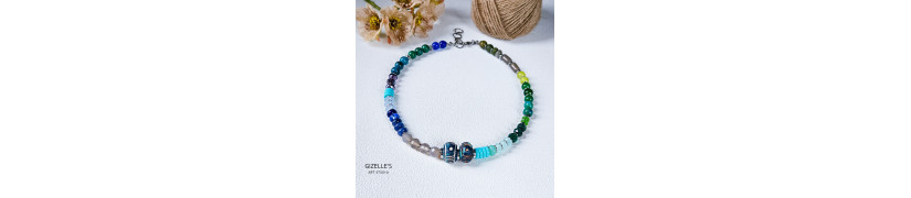 Gemstones and Glass Beads Necklace with a Coin